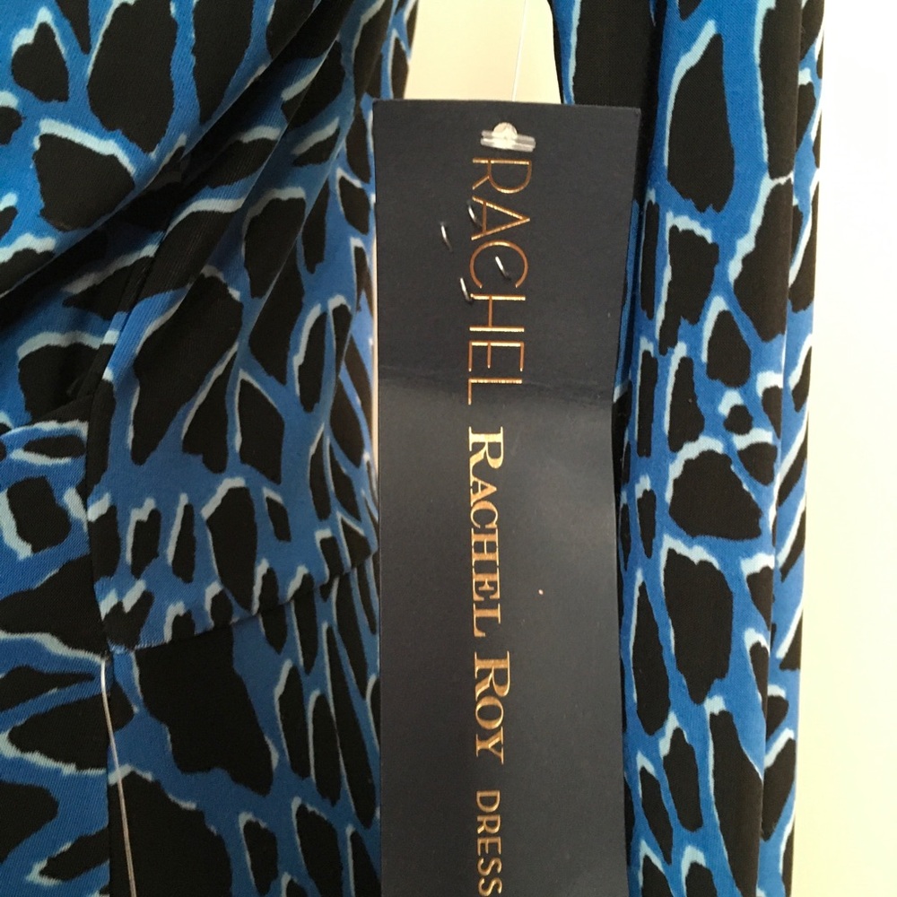 RACHEL Rachel Roy Blue and Black Long Sleeve Wrap Dress - Picture 4 of 4
